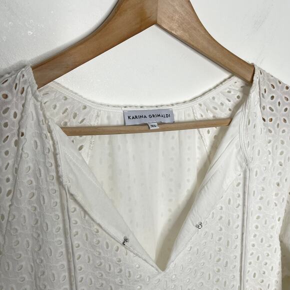Karina Grimaldi Womens Irina Eyelet Mini Dress XS White Boho Tasseled Tiered - Picture 6 of 11